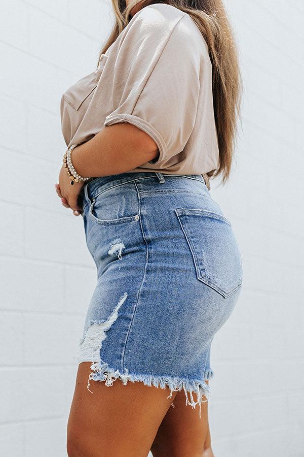 Risen Mel High Waist Distressed Shorts In Medium Wash Curves Product Image