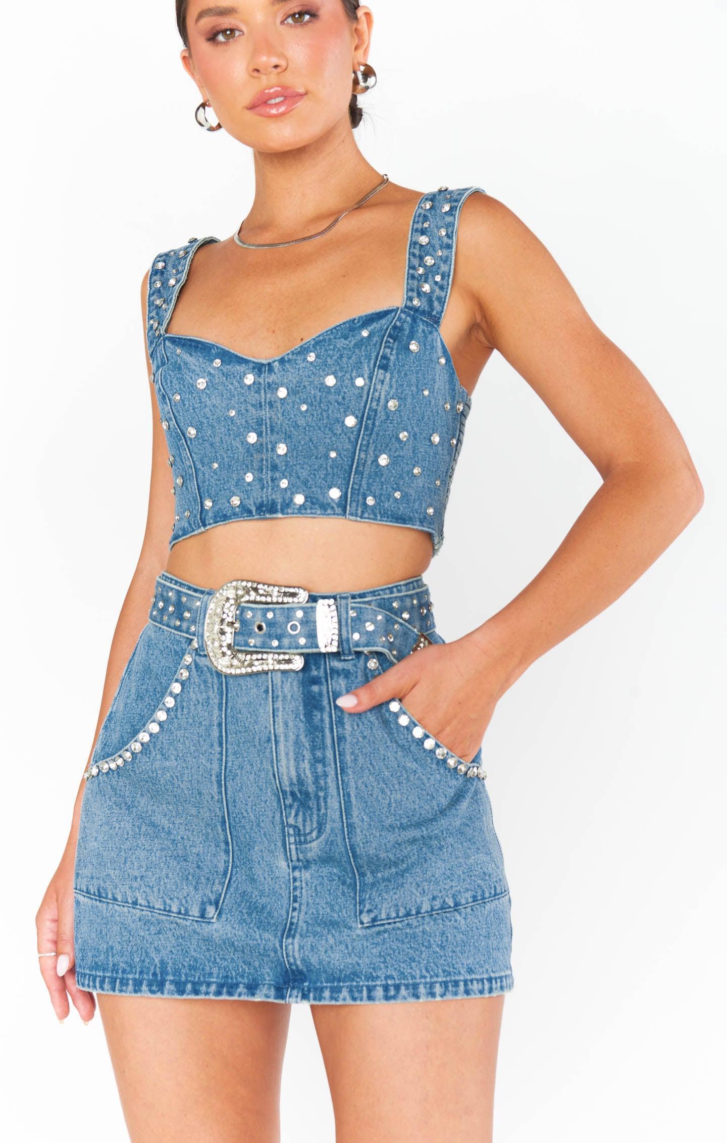 Shania Top ~ Indigo Rhinestone Denim Product Image
