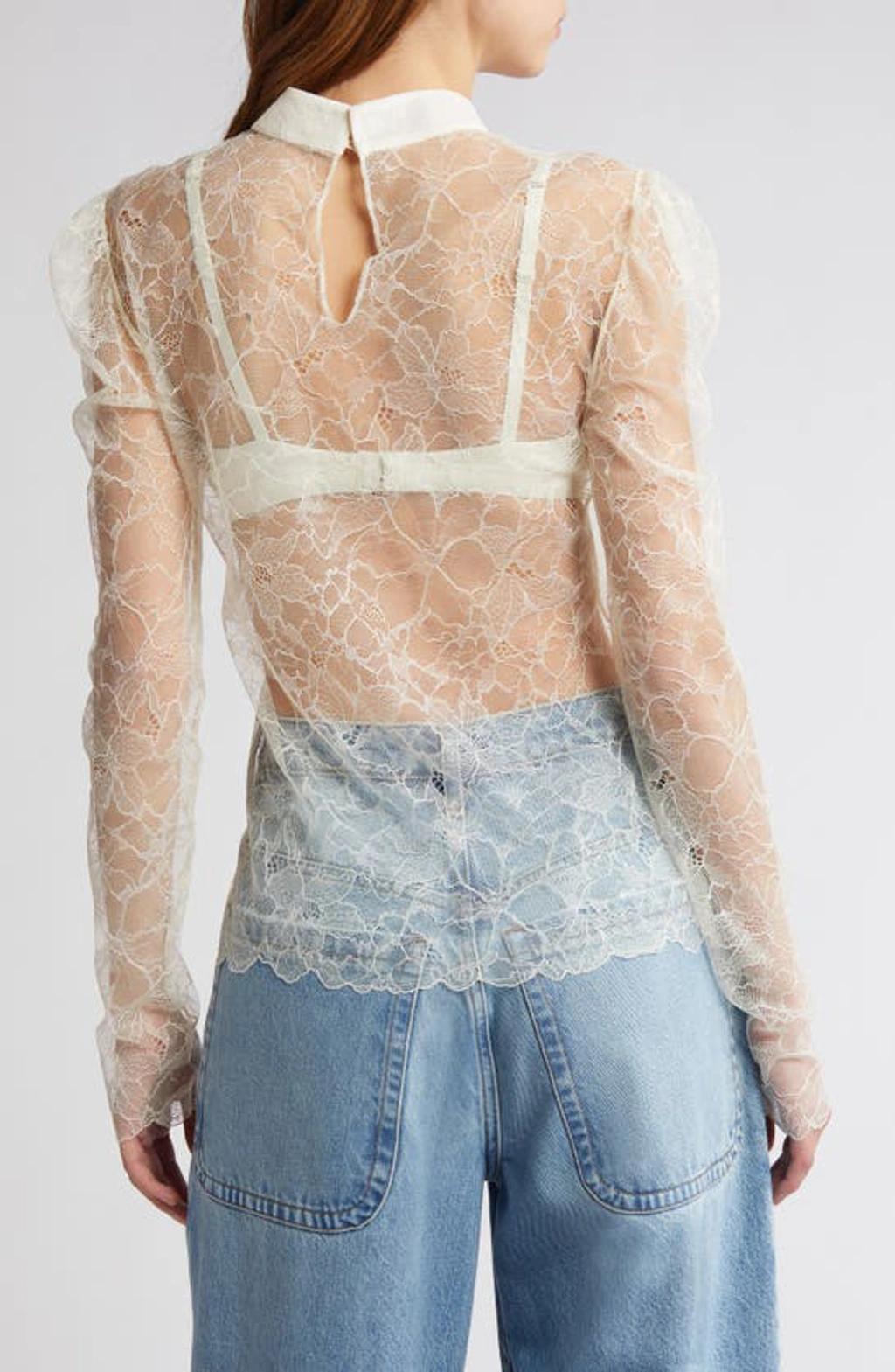 FRAME Sheer Lace Mock Neck Top In Cream Product Image