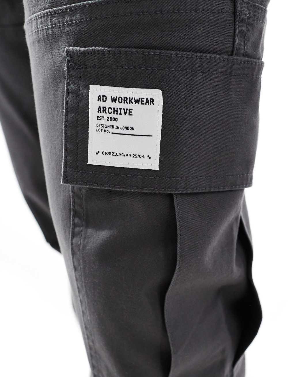 ASOS DESIGN slim cargo pants in charcoal with patch Product Image