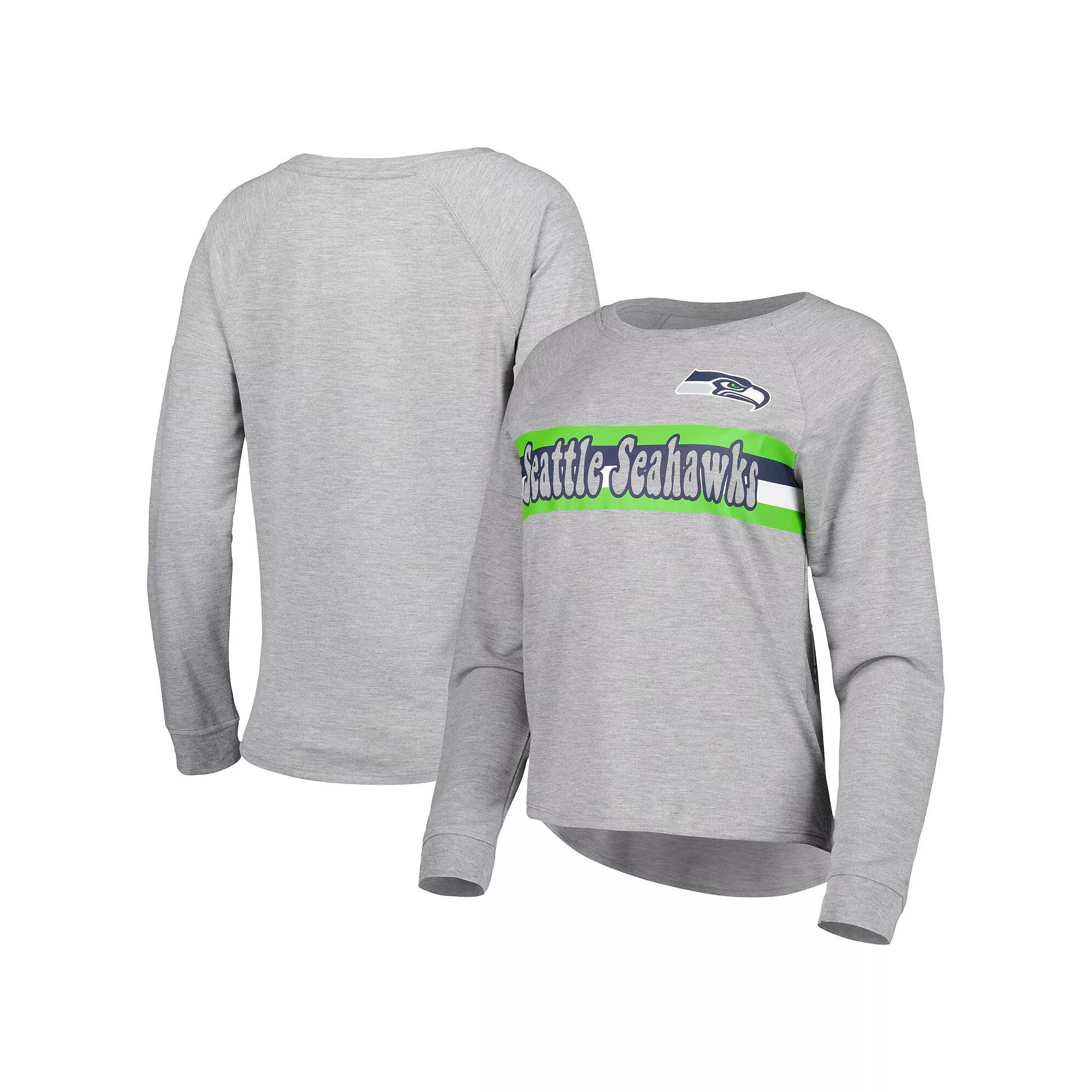 Juniors Heathered Gray Seattle Seahawks All Striped Up Raglan Long Sleeve T-Shirt, Women's,  Product Image