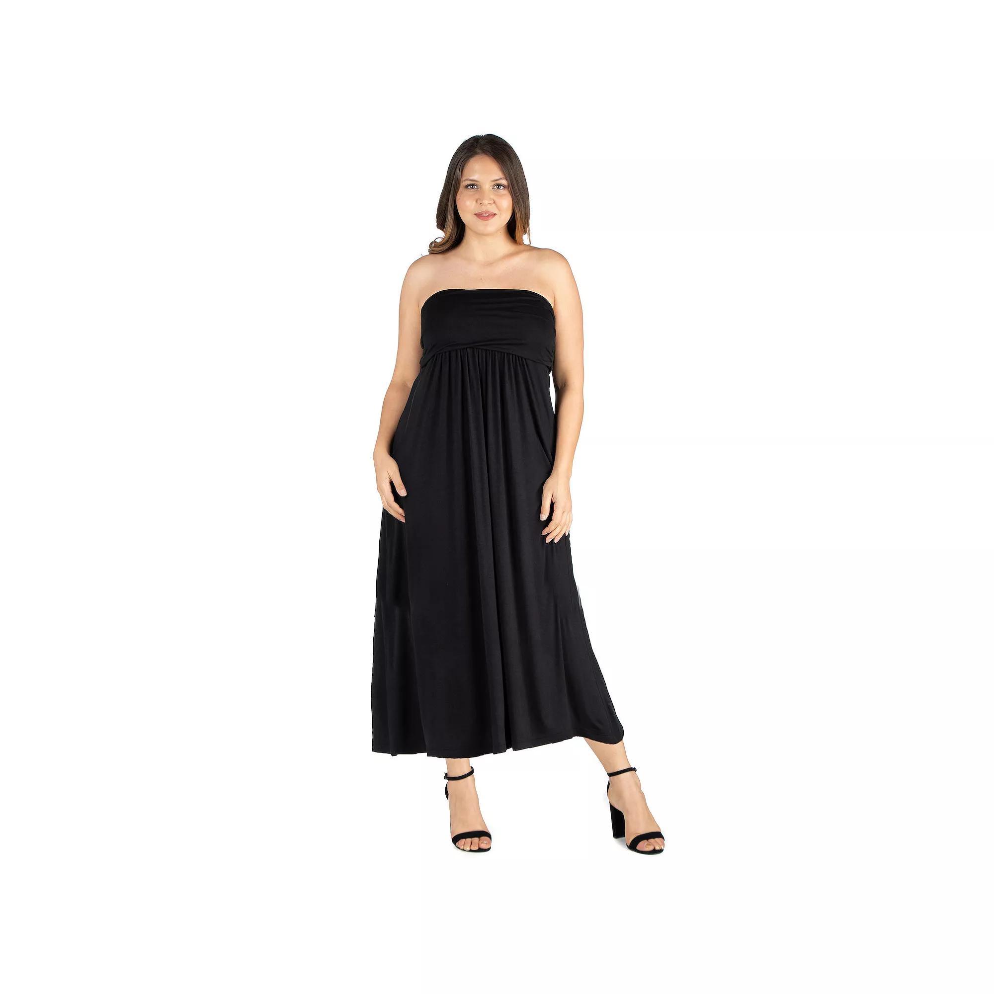 Plus Size 24seven Comfort Apparel Strapless Maxi Dress, Women's, Size: 3XL, Black Product Image