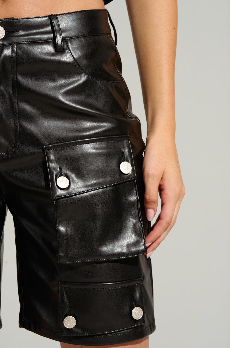 LERAY FAUX LEATHER BERMUDA SHORTS IN BLACK Product Image