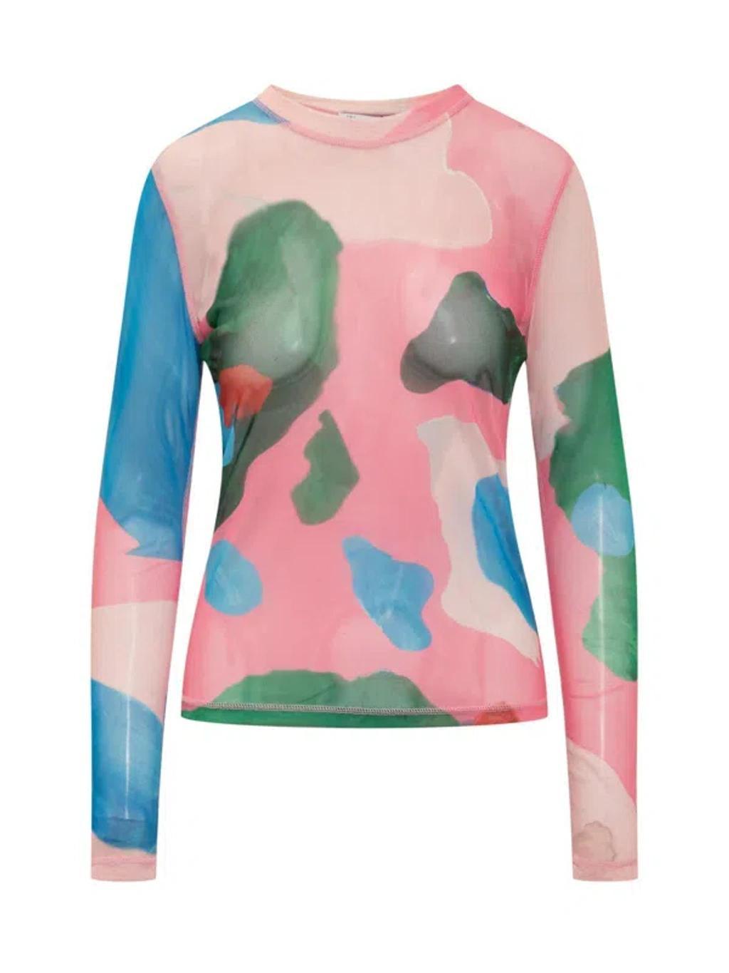 JW ANDERSON Abstract-print Long-sleeve Mesh Top In Multicolor Product Image