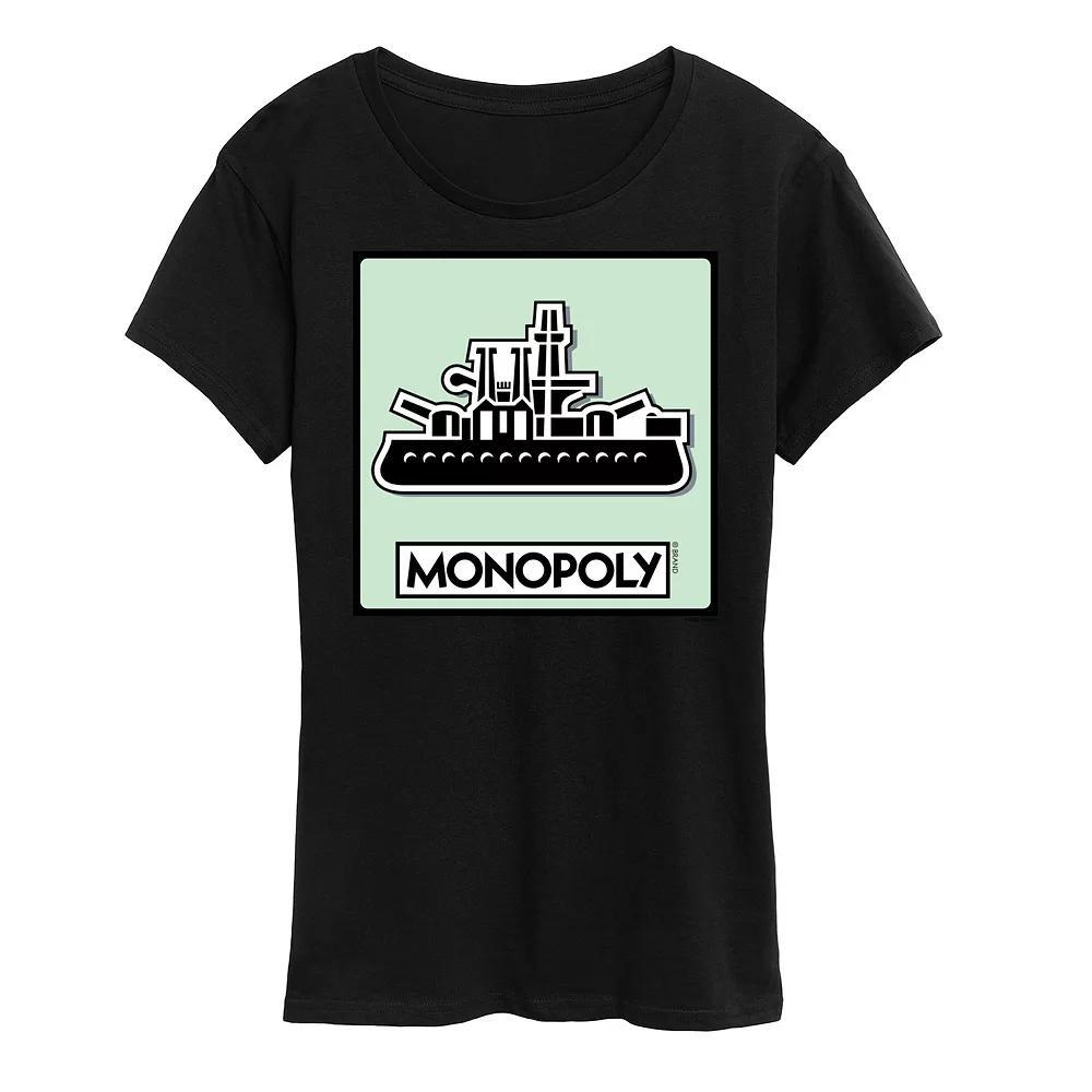 Women's Monopoly Ship Game Token Graphic Tee by Hasbro, Size: XL, Black Product Image