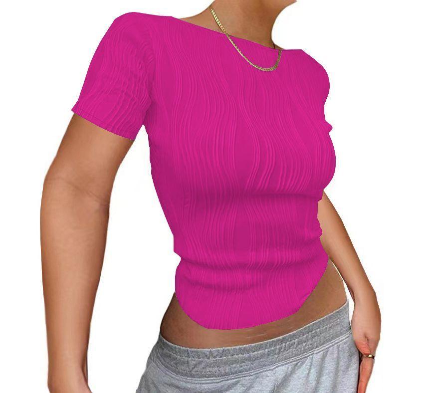 Short-Sleeve Boat Neck Ribbed Cropped T-Shirt Product Image