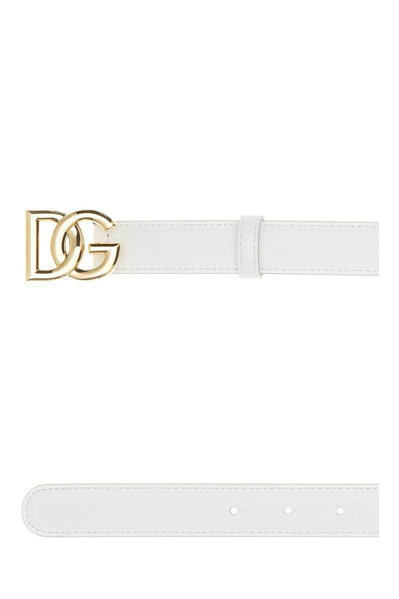 DOLCE & GABBANA Dg Logo Leather Belt In Optical White Product Image