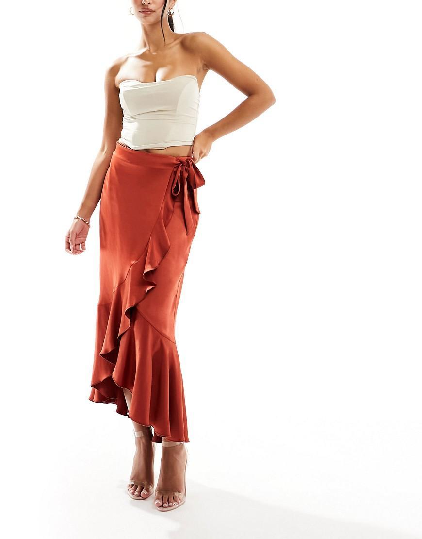 Flounce London satin wrap midaxi skirt Product Image