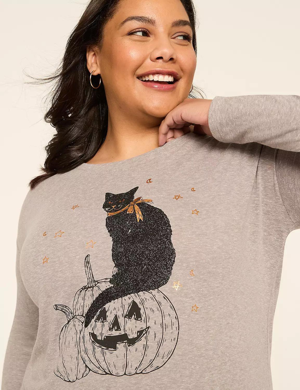 Long-Sleeve Pumpkin & Cat Graphic Tee Product Image