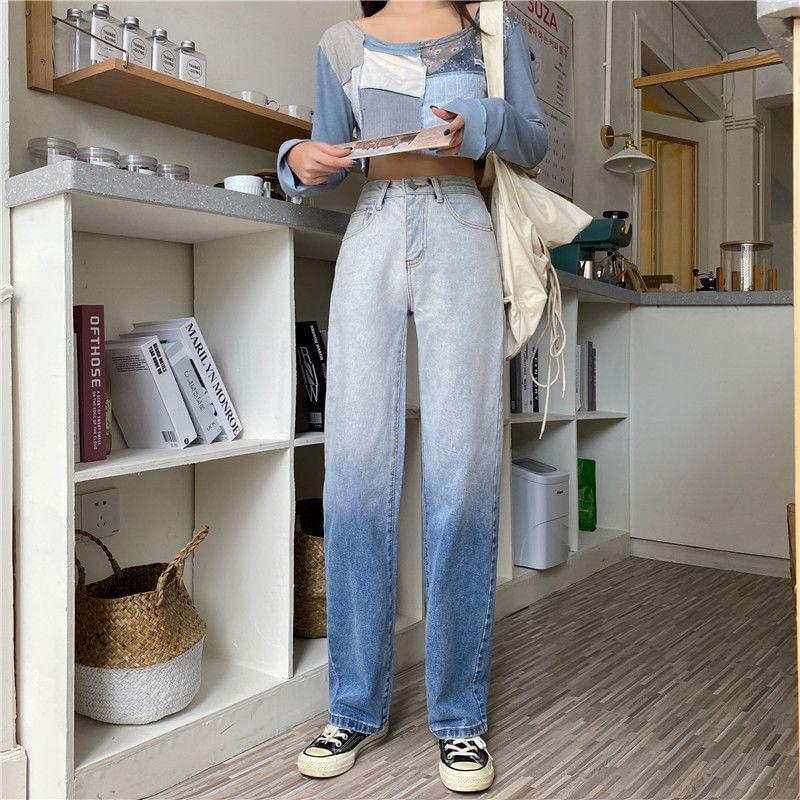 High Rise Gradient Straight Leg Jeans Product Image