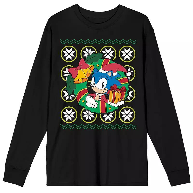 Men's Sonic The Hedgehog Classic Christmas Long Sleeve Graphic Tee, Size: Medium, Black Product Image