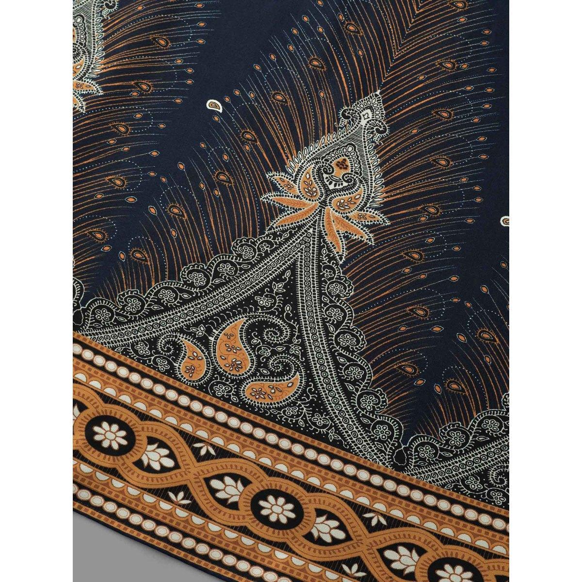 Plus Size Notched Collar Boho Print Contrast Dress Navy Women Resort Non Flat collar with V-notch Long Sleeve Curvy BloomChic 28/5X Product Image