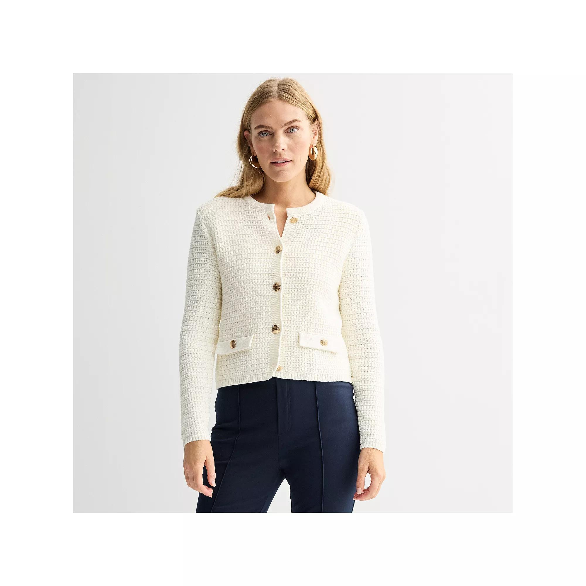 Women's Nine West Textured Button-Front Cardigan, Size: XL, Daisy Dew Product Image