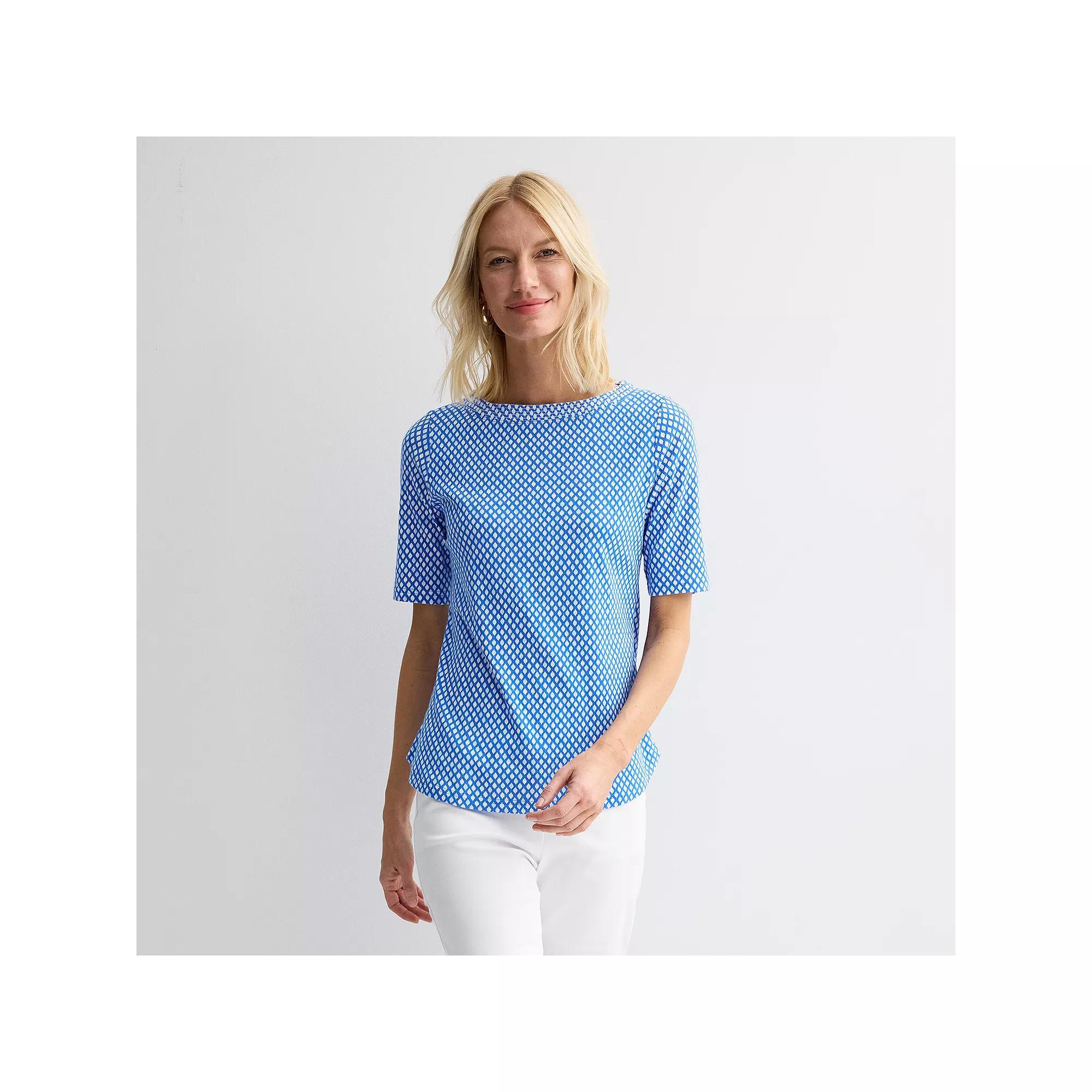 Women's Croft & Barrow® Stitched Bateau Top, Size: Large, Blue Tiny Geo Product Image