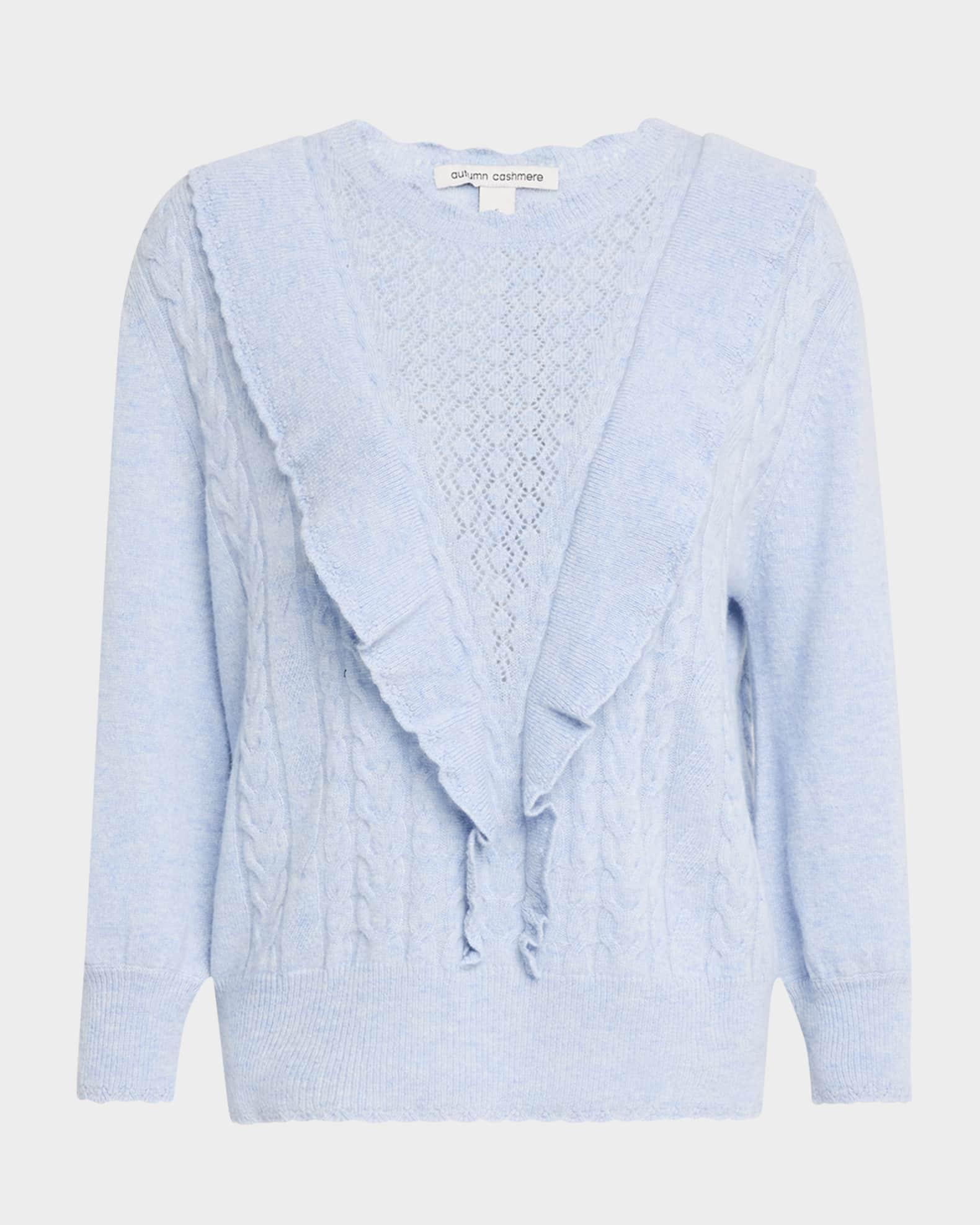 Ruffle-Trim Cable Cashmere Sweater Product Image