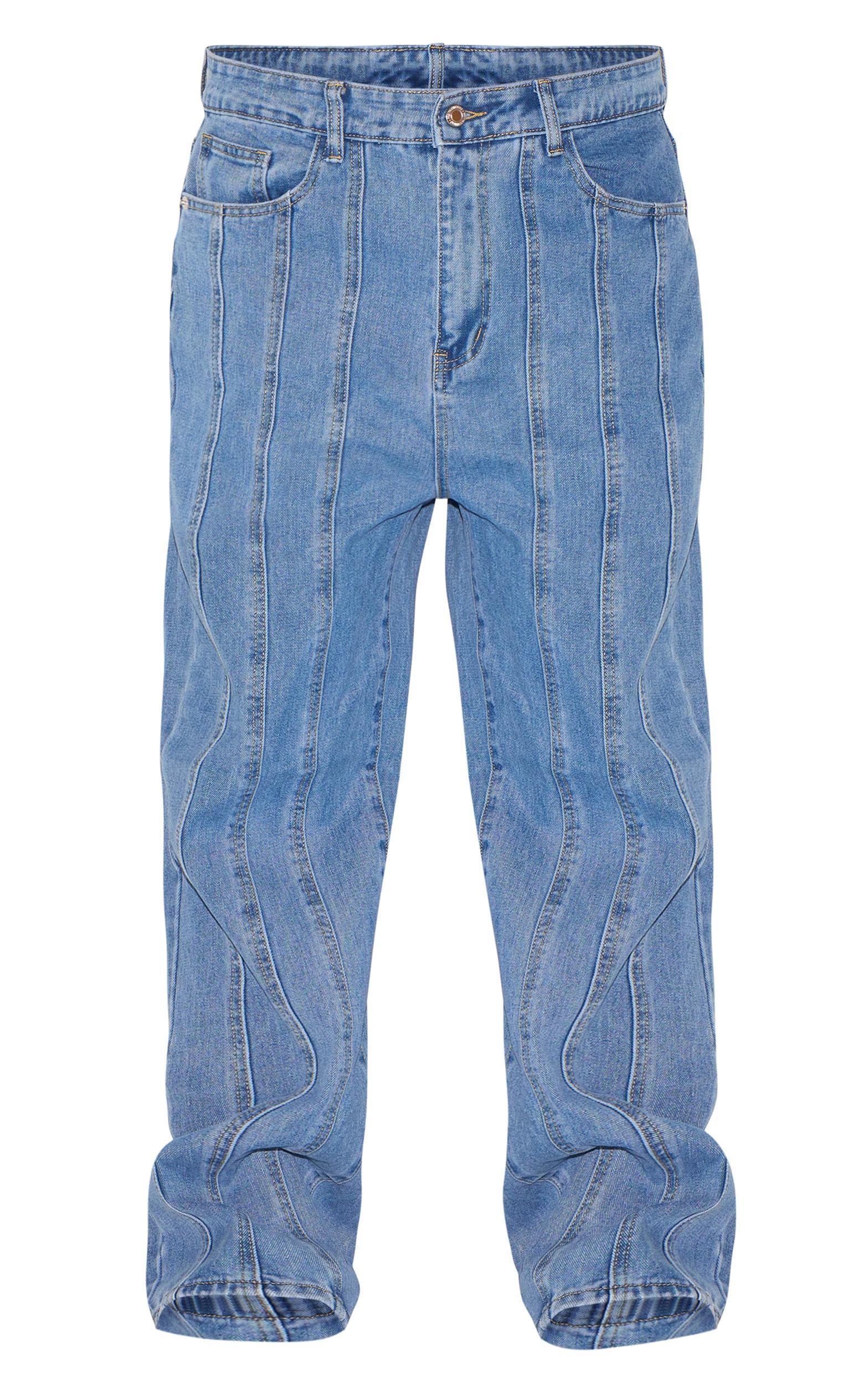 Plus Blue Seam Detail Straight Leg Jeans Product Image