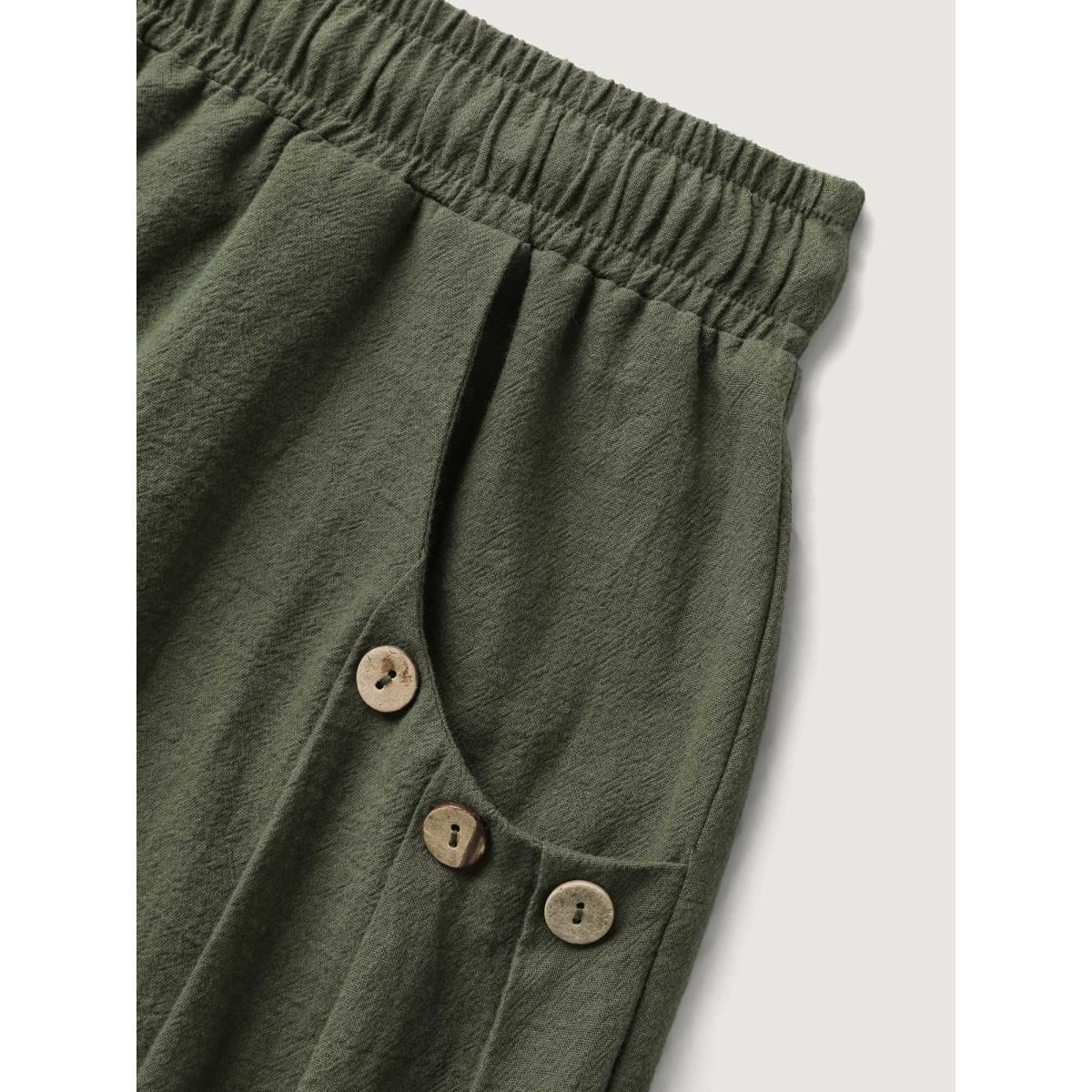 Plus Size Cotton Drawstring Waist Straight-Leg Shorts Women ArmyGreen Boho Drawstring Straight Leg Vacation Shorts BloomChic 26/4X Product Image