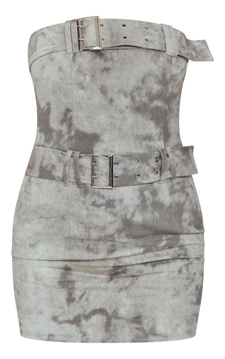 Grey Eyelet Buckle Detail Bandeau Bodycon Dress Product Image