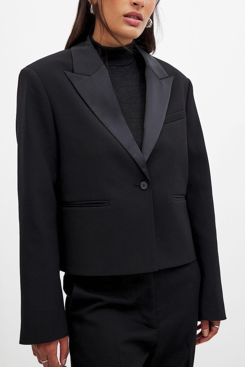Short Oversized Satin Lapel Blazer Product Image