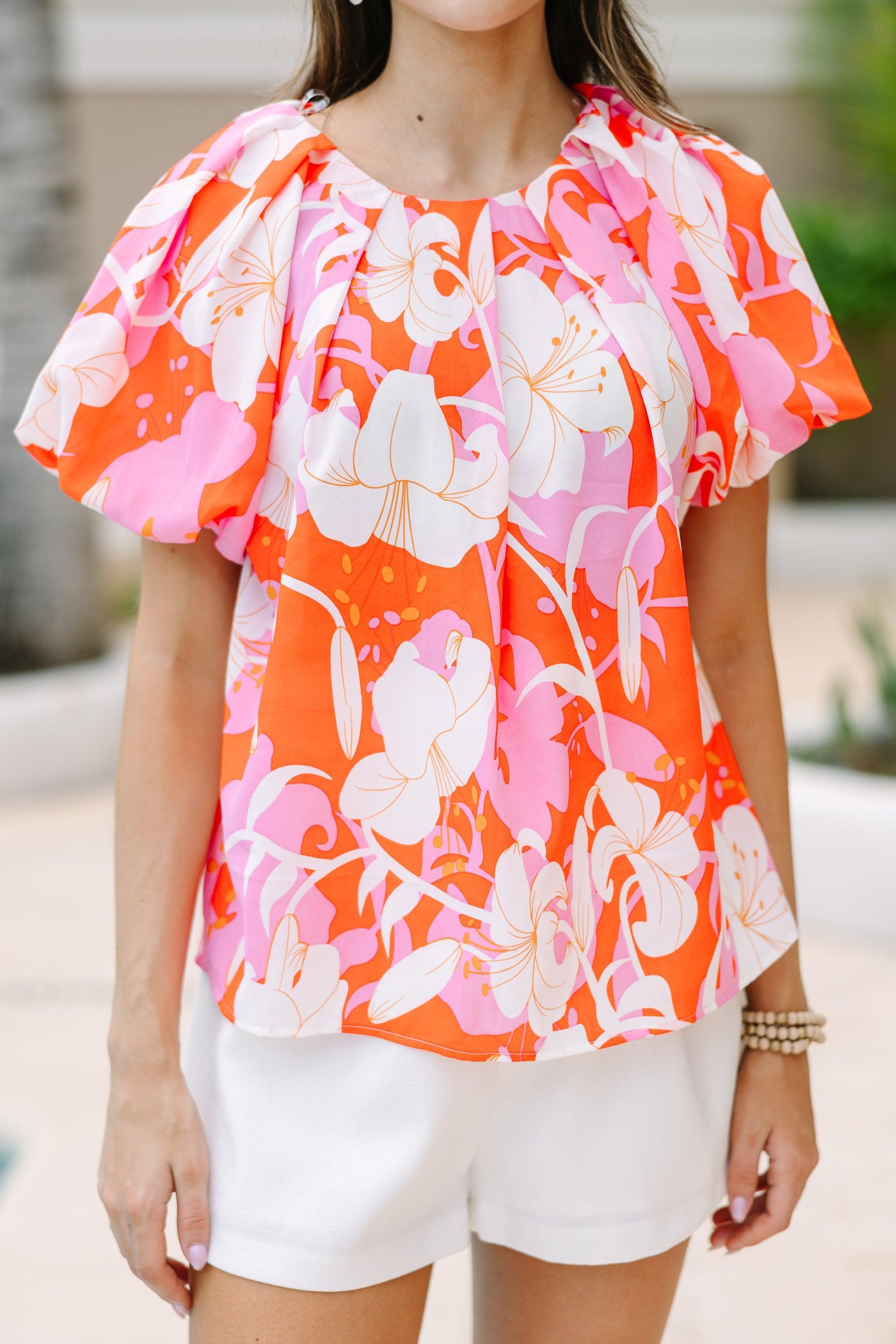 It's All For You Pink Tropical Floral Blouse Female Product Image