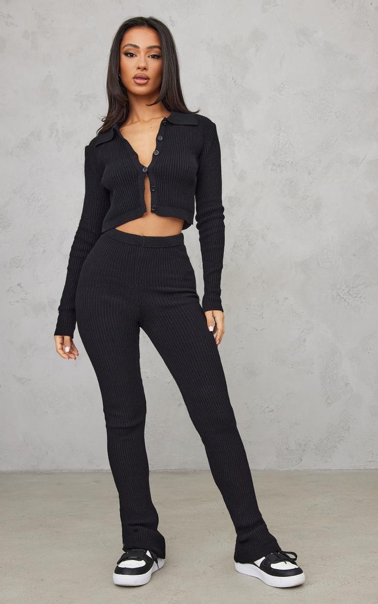 Petite Black Knitted Rib Cropped Cardigan Product Image