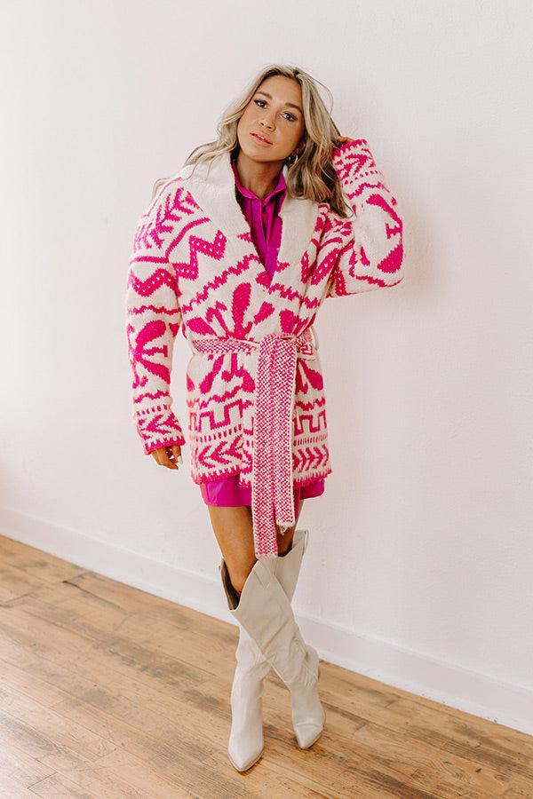 Cabin Cozy Knit Cardigan in Pink Product Image