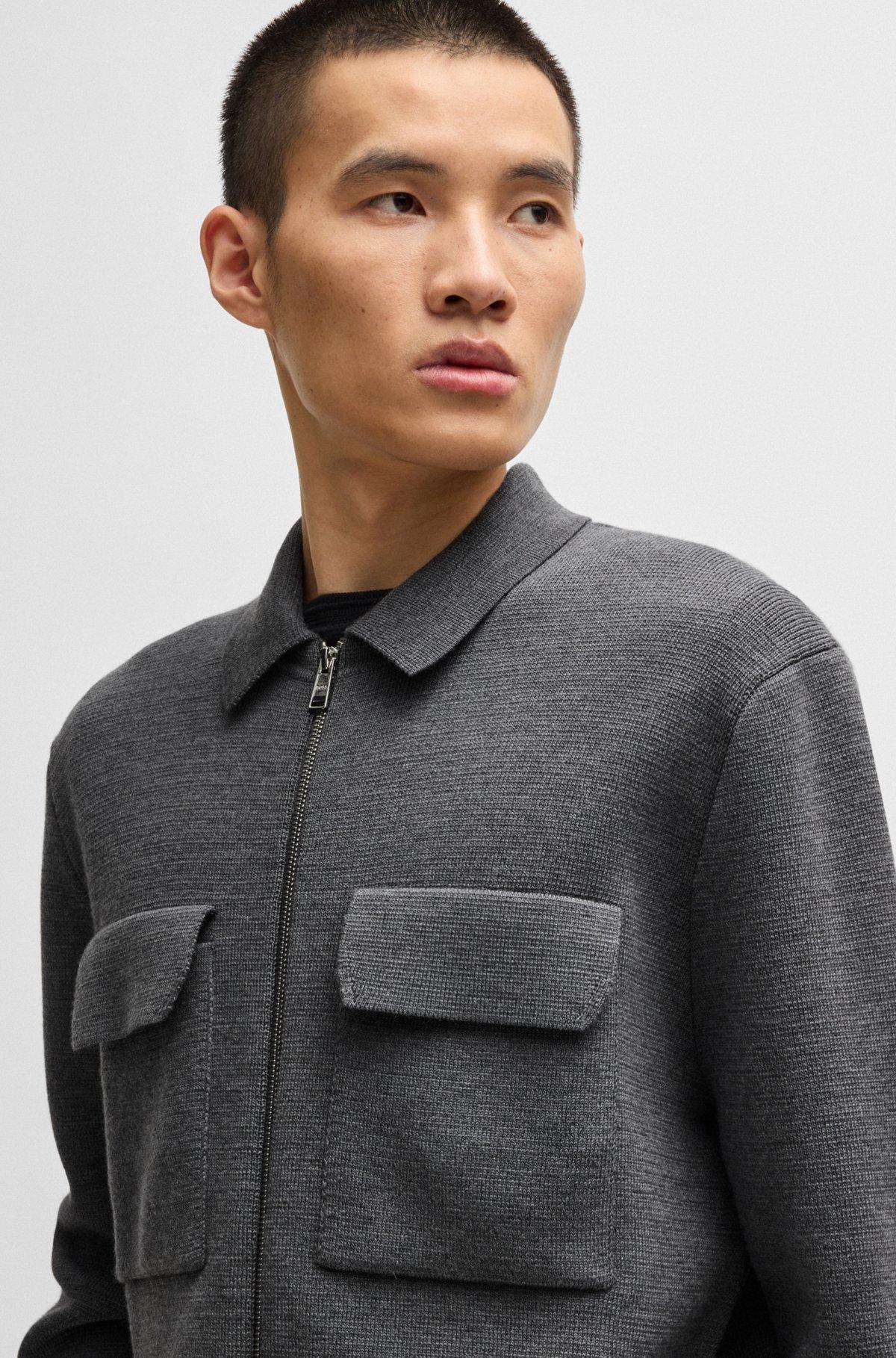 Zip-up regular-fit cardigan in wool Product Image