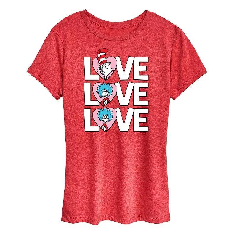 Womens Dr. Seuss Love Stacked Graphic Tee Grey Blue Product Image