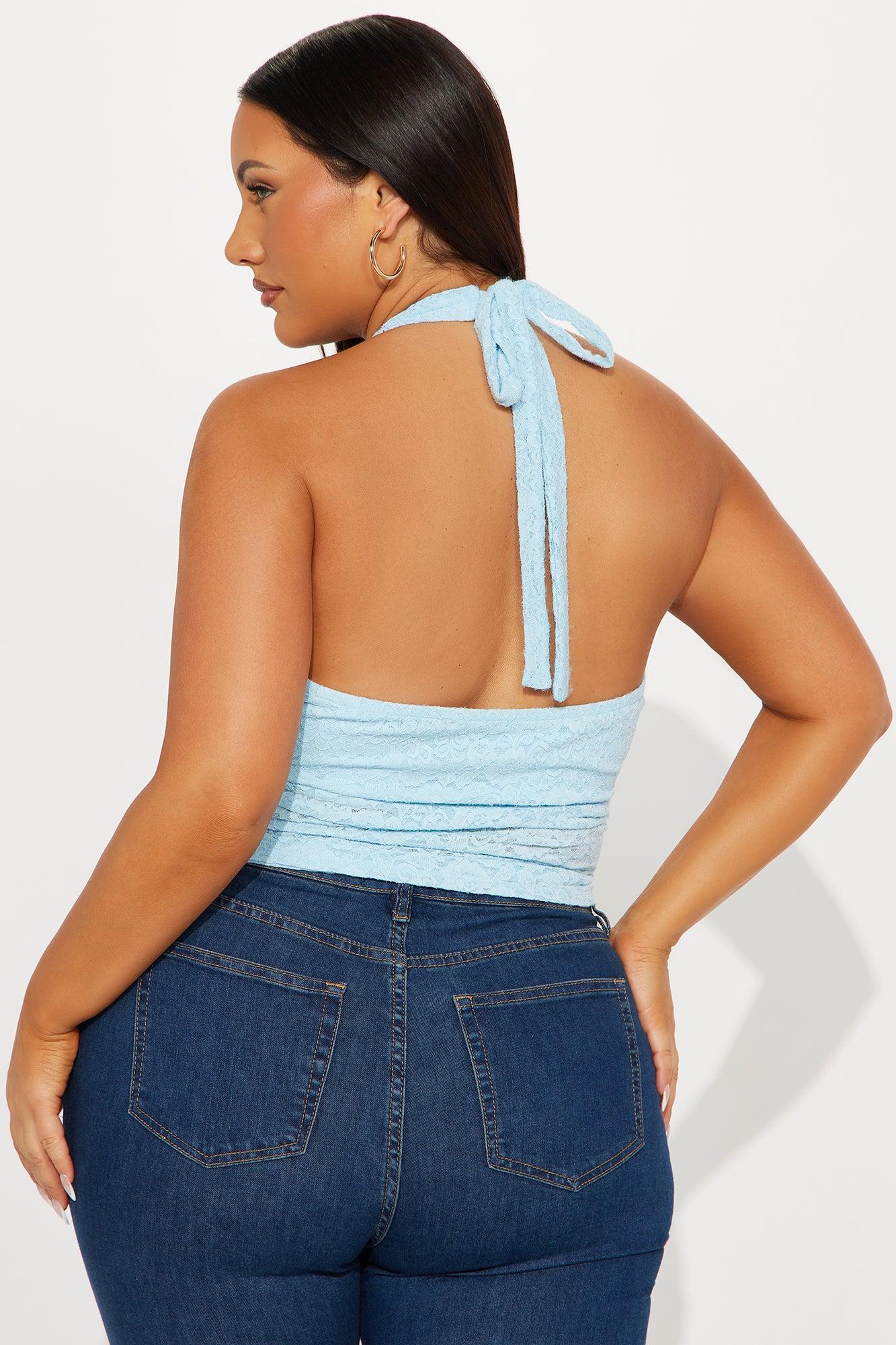 Palmer Lace Halter Top - Light Blue Product Image
