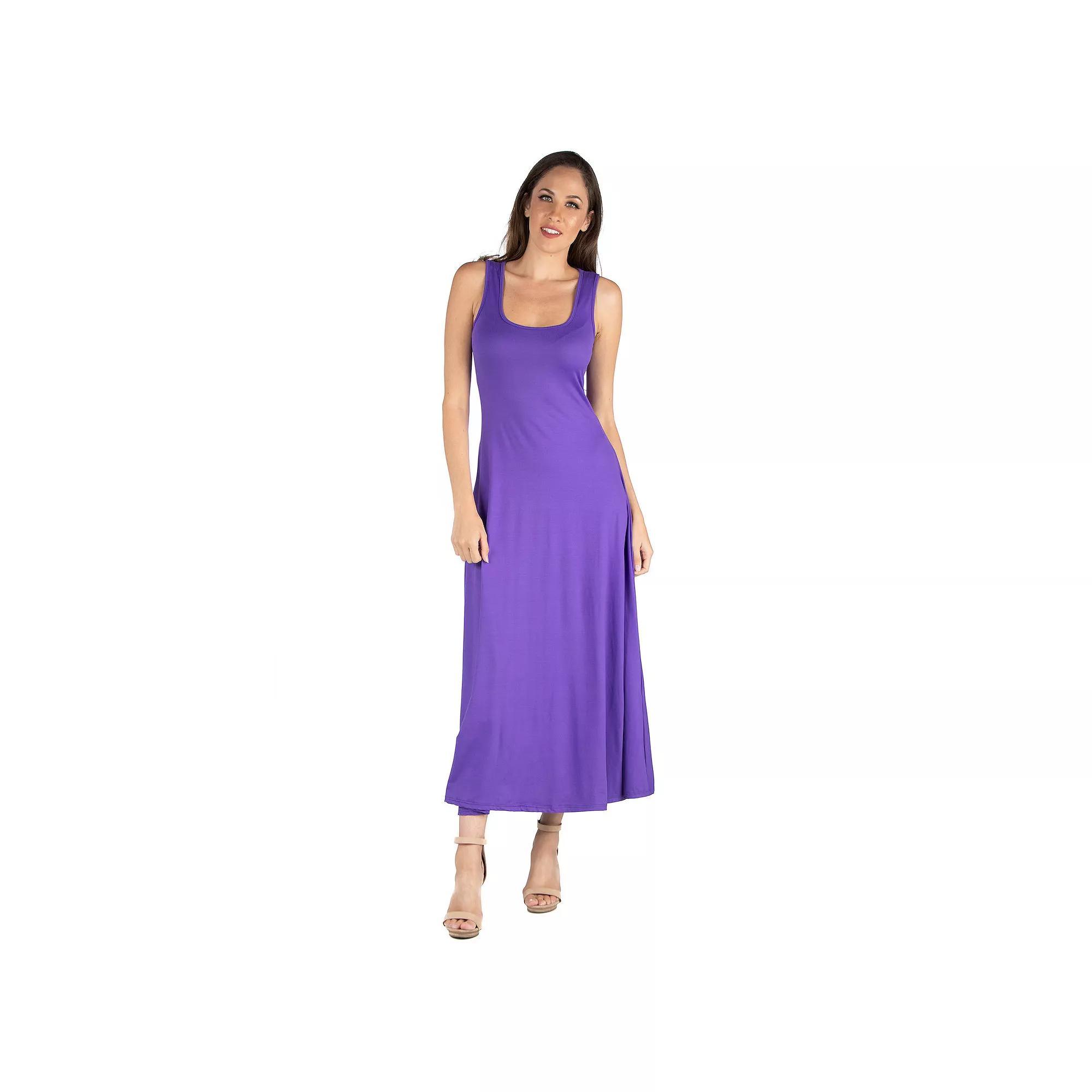 Women's 24seven Comfort Apparel Fit And Flare A-Line Sleeveless Maxi Dress, Size: 1XL, Purple Product Image