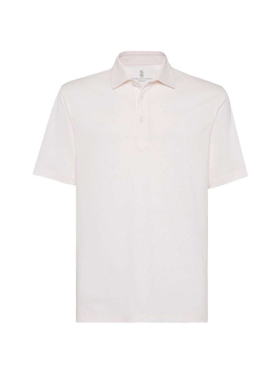 Mens Cotton and Linen Piqu Polo with Shirt Style Collar Product Image