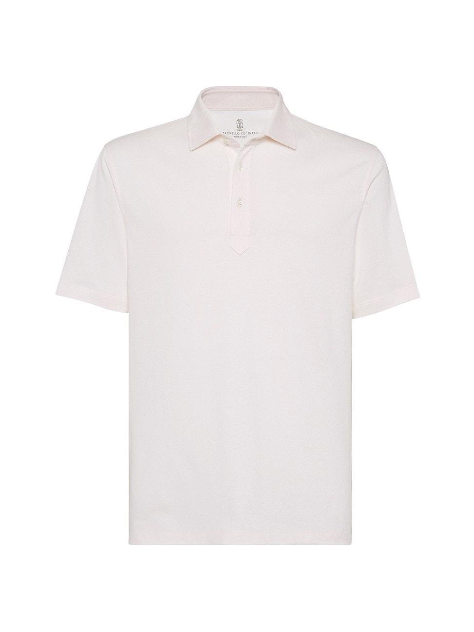 Mens Cotton and Linen Piqu Polo with Shirt Style Collar Product Image