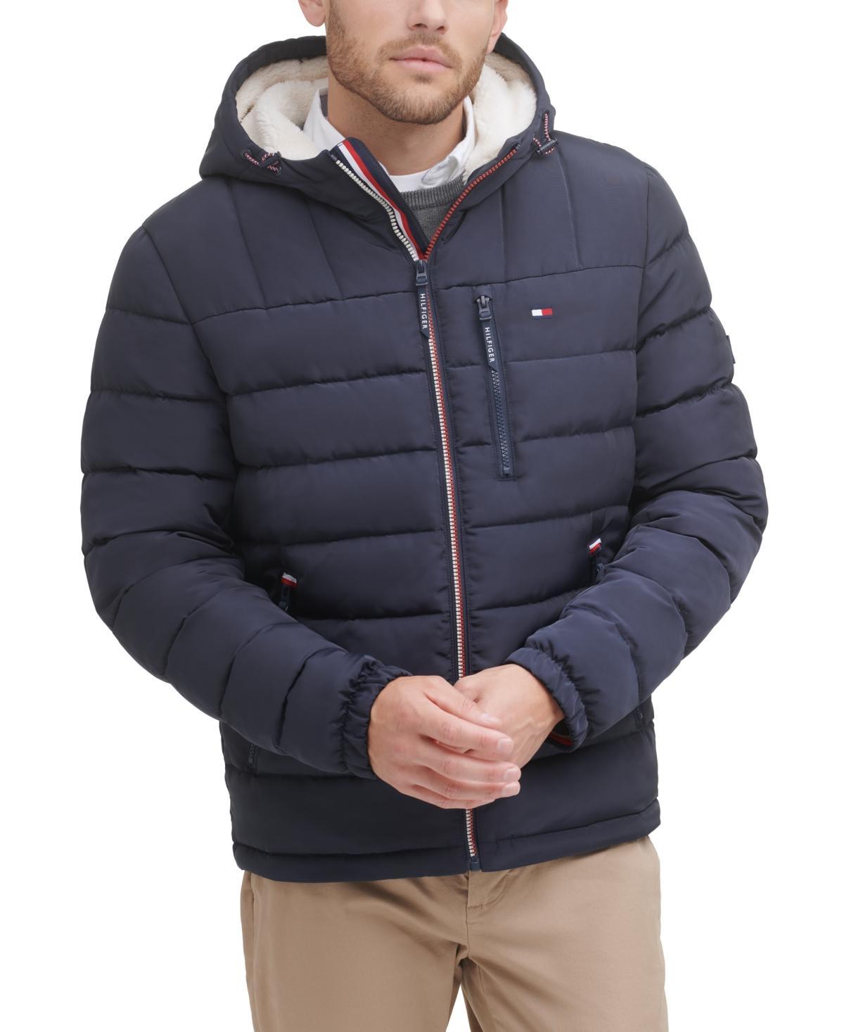 Mens Tommy Hilfiger Hooded Puffer Jacket with Sherpa Lined Hood Grey Product Image