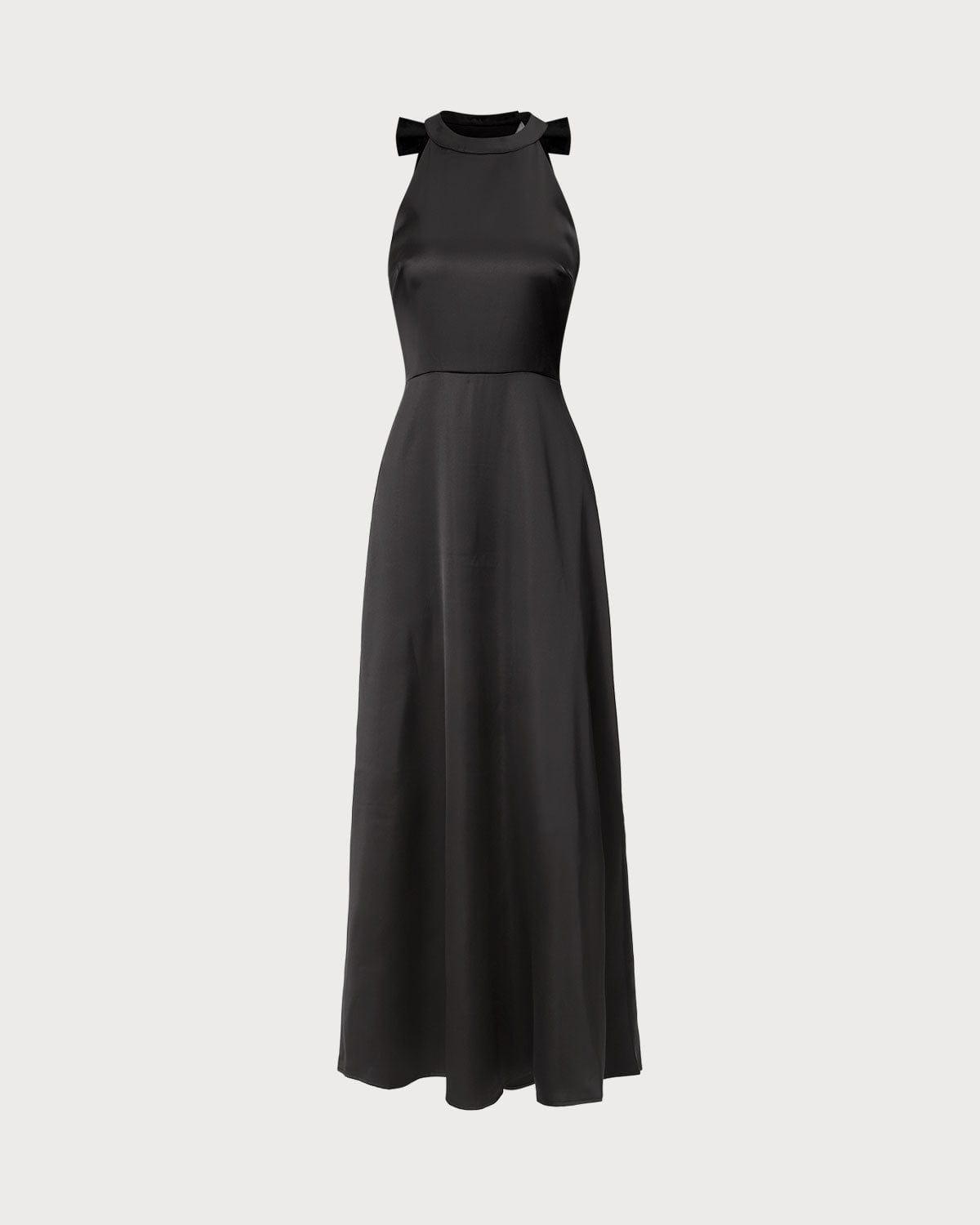 The Black Halter Bowknot Cutout Maxi Dress Product Image