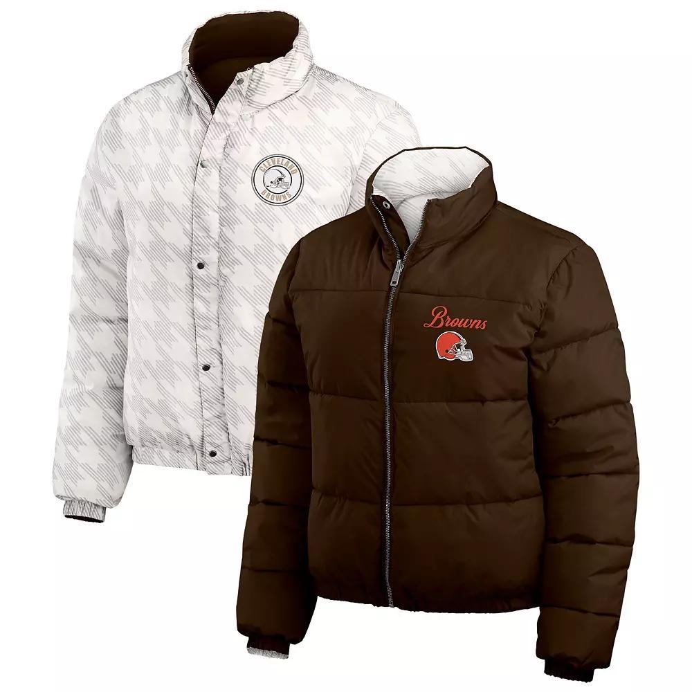 Women's WEAR by Erin Andrews Black/White Cincinnati Bengals Reversible Cropped Full-Zip Puffer Jacket,  Product Image