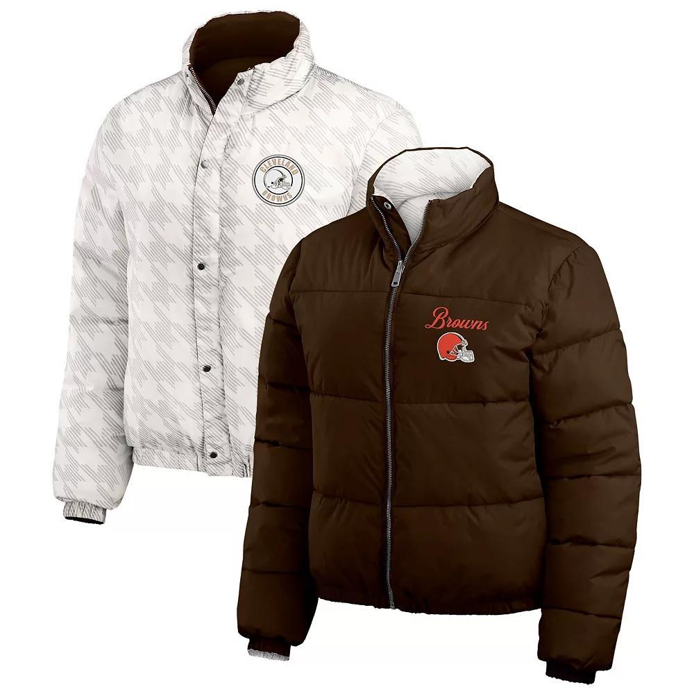 Women's WEAR by Erin Andrews Black/White Cincinnati Bengals Reversible Cropped Full-Zip Puffer Jacket,  Product Image