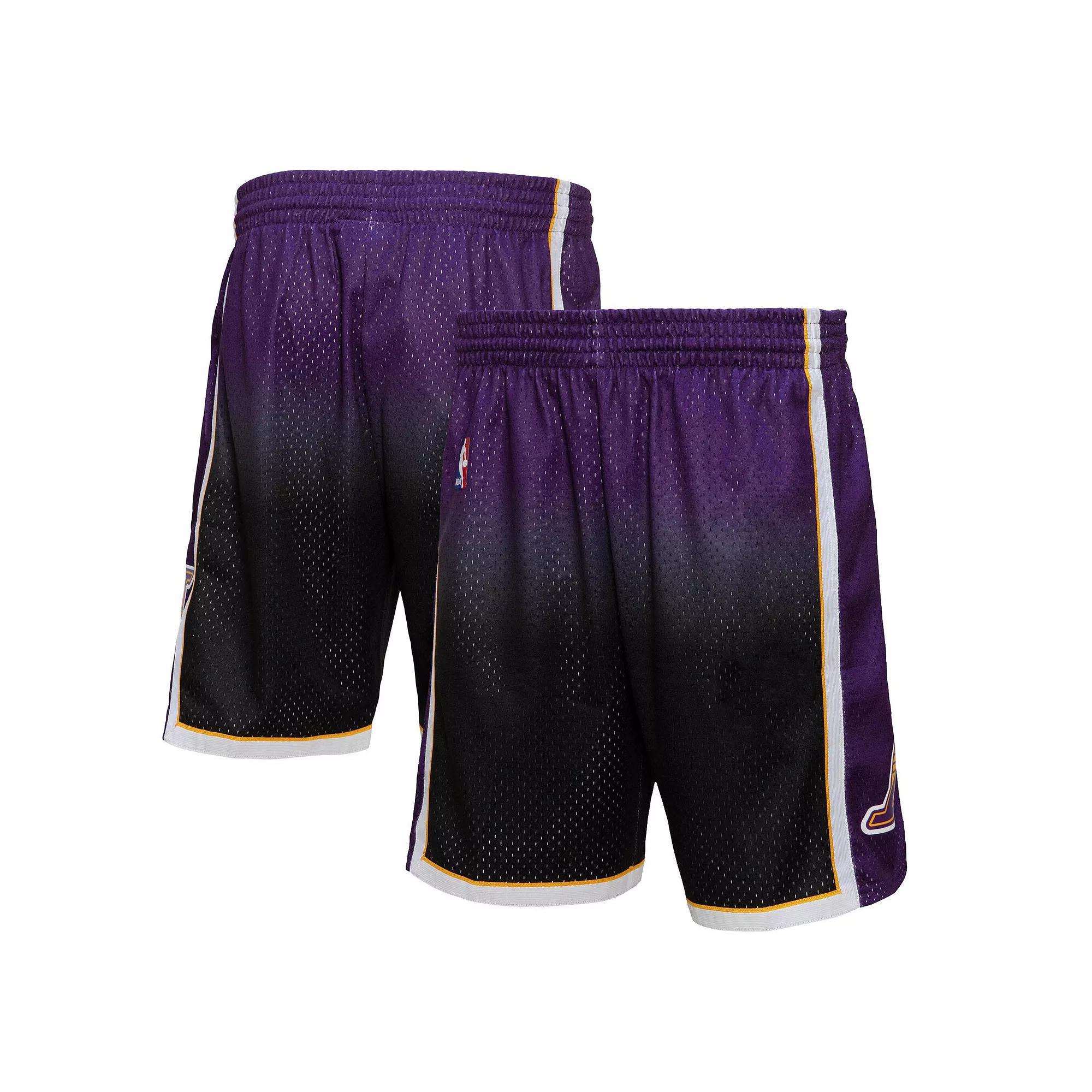 Men's Mitchell & Ness Purple/Black Los Angeles Lakers 2009/10 Hardwood Classics Fadeaway Reload 3.0 Swingman Shorts,  Product Image