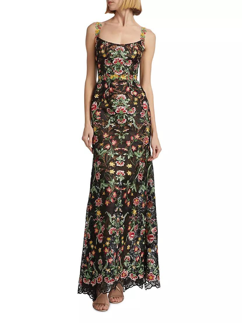 Floral Guipure Sleeveless Fit-&-Flare Gown Product Image