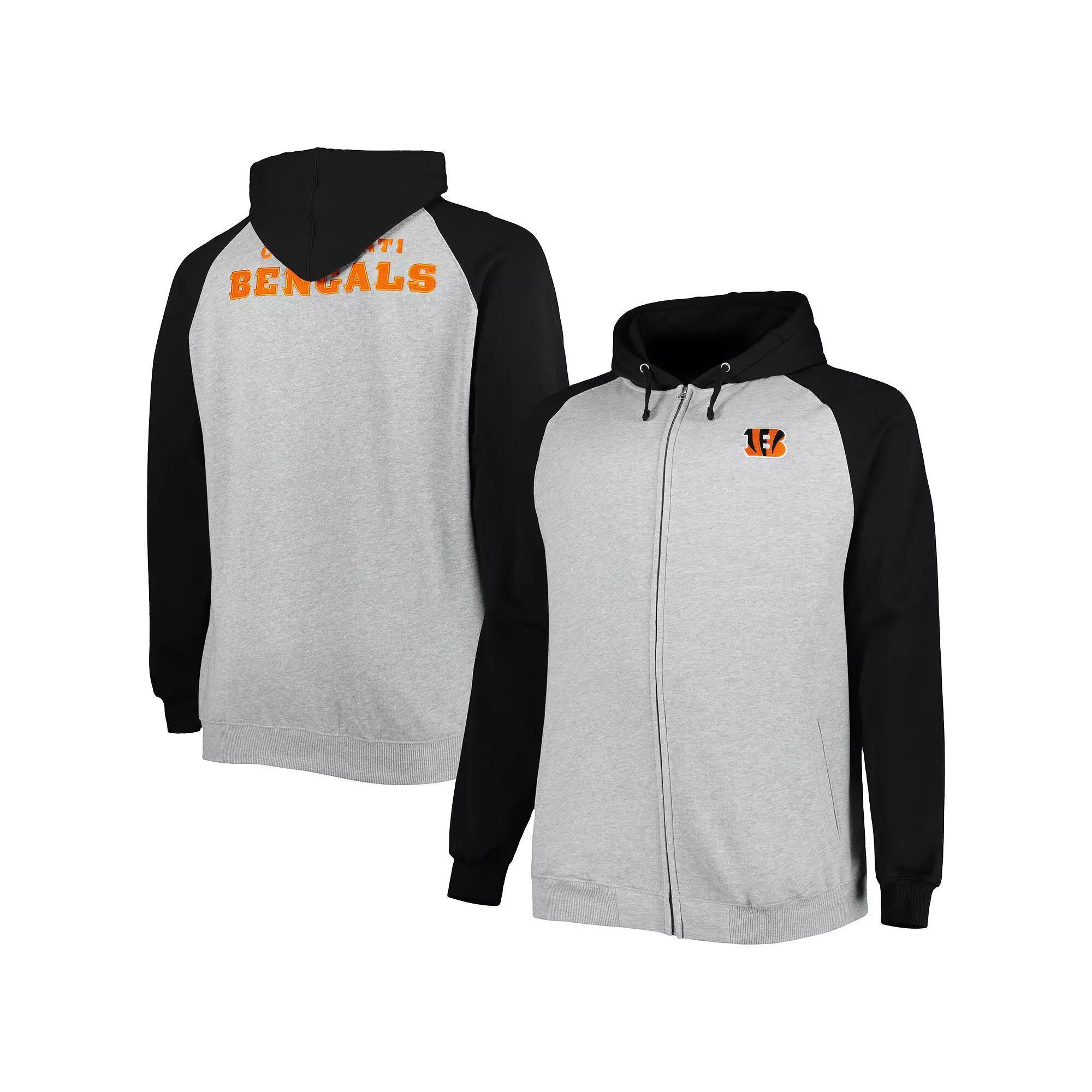 Men's Heather Gray Cincinnati Bengals Big & Tall Fleece Raglan Full-Zip Hoodie Jacket, Size: 3XB, Grey Product Image