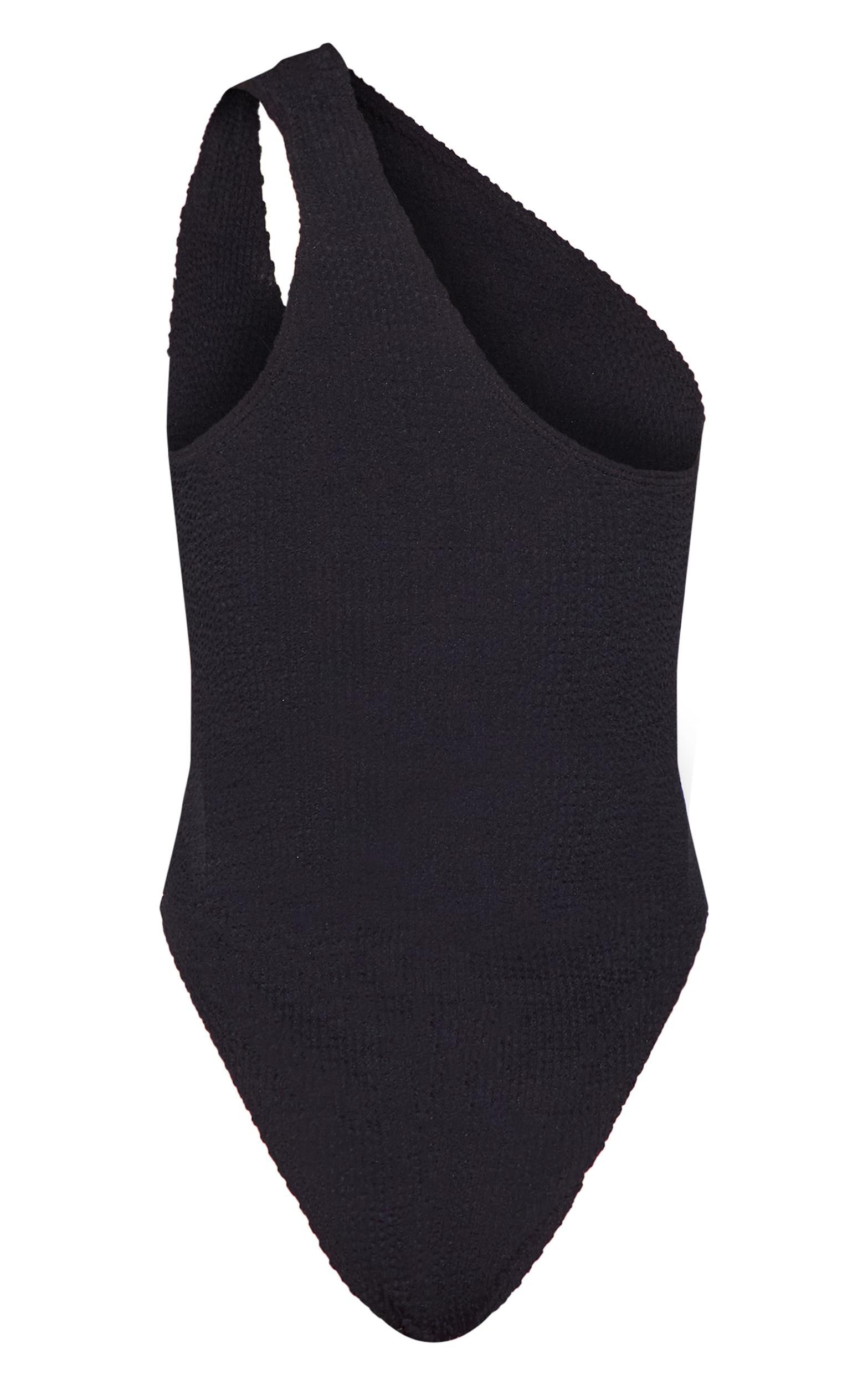 Black Crinkle One Shoulder Cut Out Swimsuit Product Image
