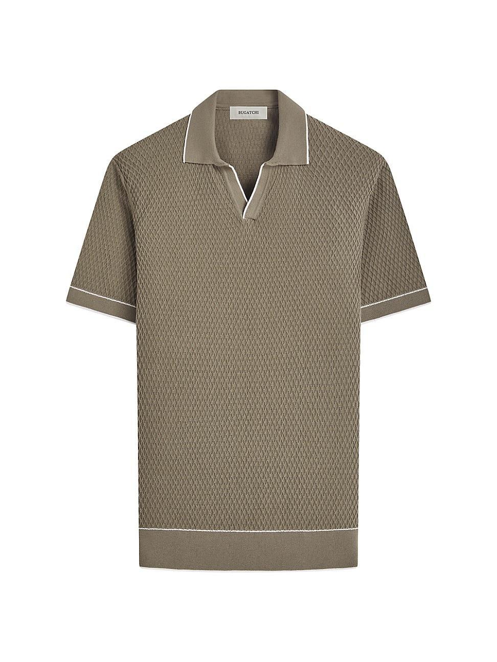 Mens Textured-Knit Short-Sleeve Polo Sweater Product Image