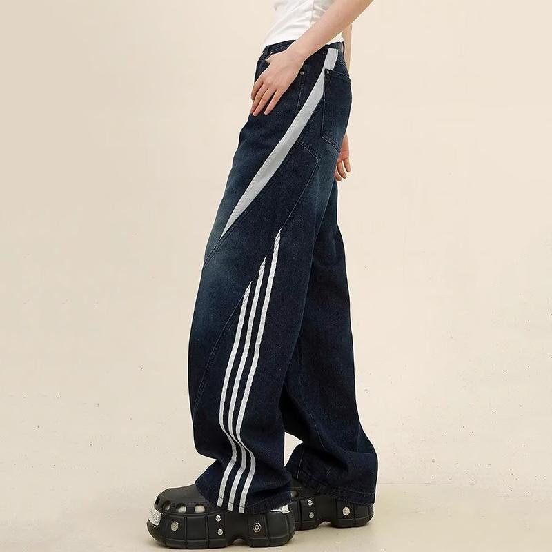 Sopula Unisex Men's American Retro Striped Patchwork Jeans Product Image