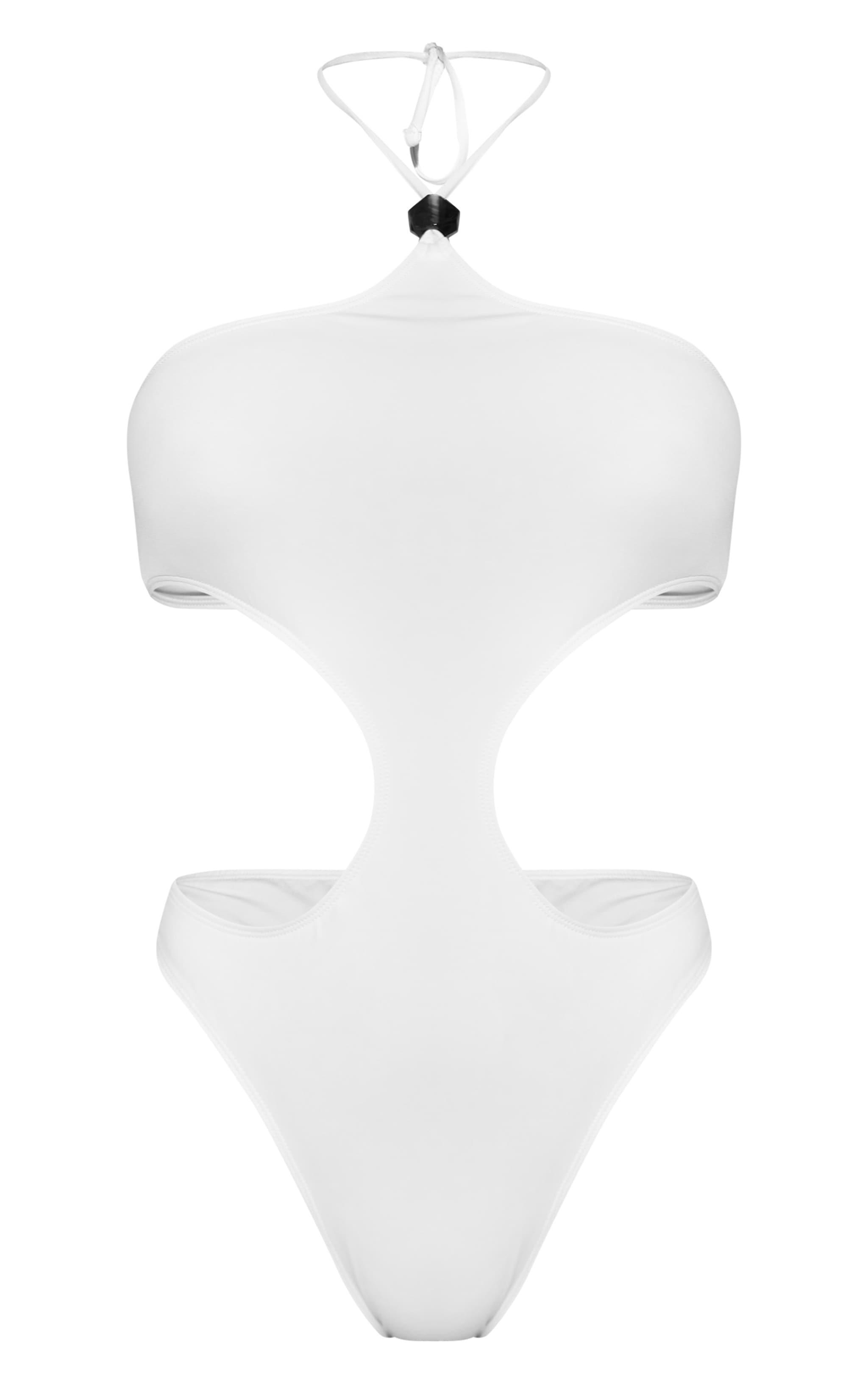 Cream Halter Neck Resin Trim Cut Out Swimsuit Product Image