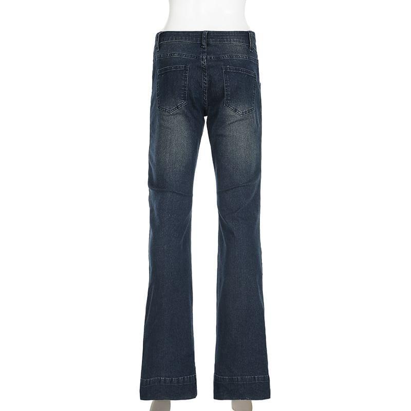 Low Rise Distressed Washed Flared Jeans Product Image