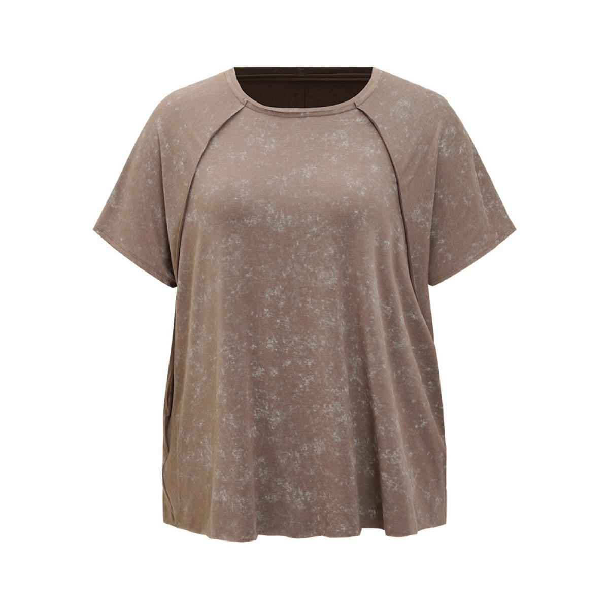 Plus Size Solid Round Neck Mesh Patchwork T-shirt Black Women Elegant See through Plain Round Neck Dailywear T-shirts BloomChic 30/6X Product Image