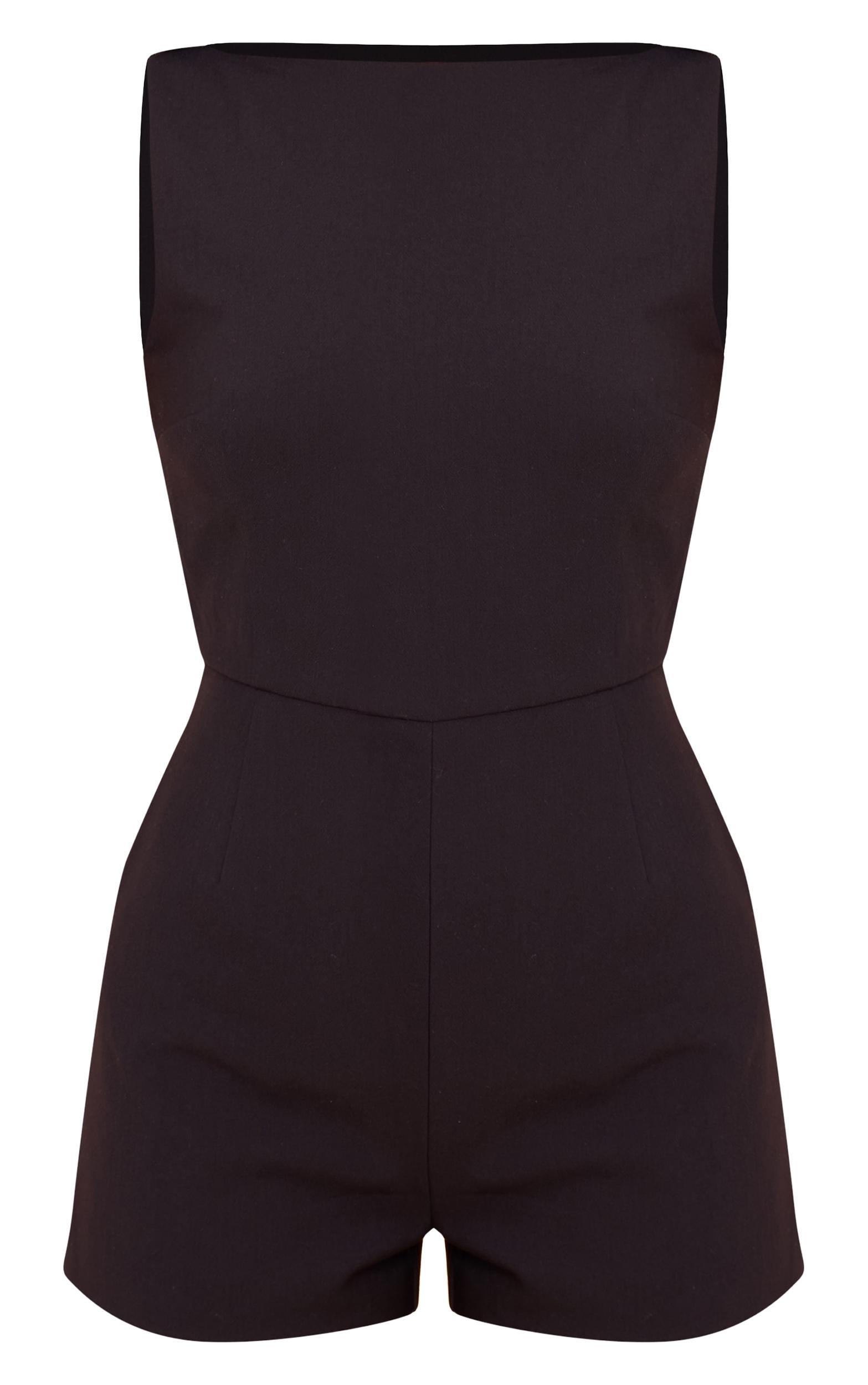 Black Woven Backless Romper Product Image