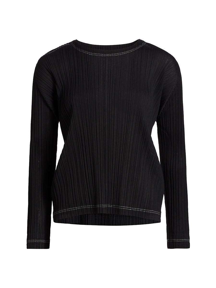 Womens Ramie Pleats Long-Sleeve Top Product Image