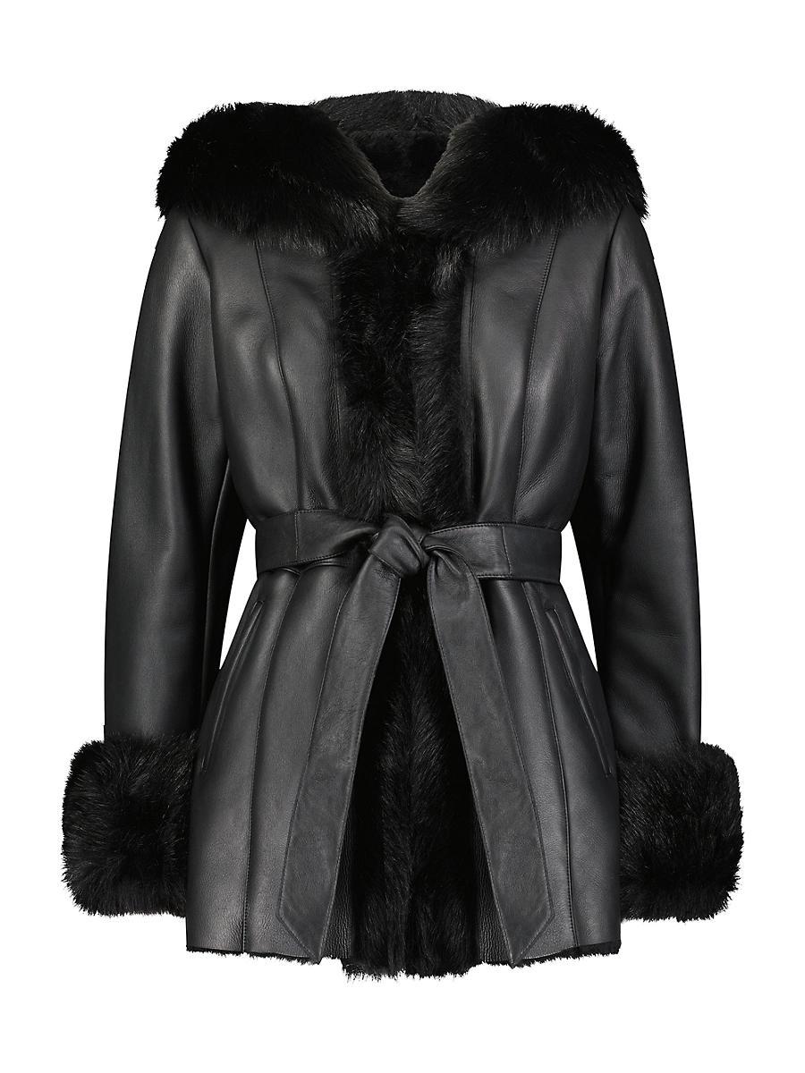 Womens Select Shearling Lamb Hooded Jacket Product Image