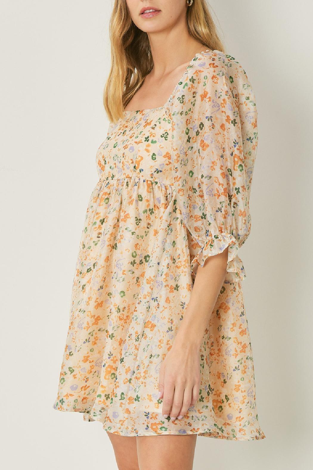 Square Neckline Floral Dress Product Image