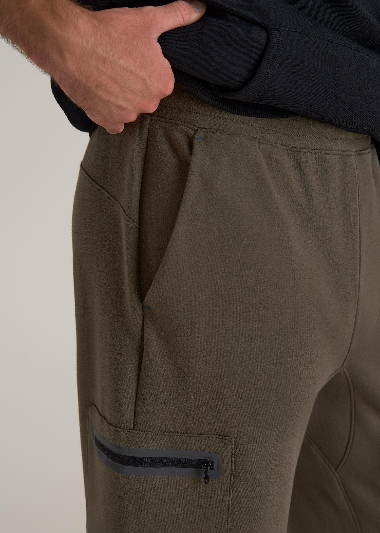 Utility Fleece Cargo Joggers for Tall Men in Camo Green Product Image